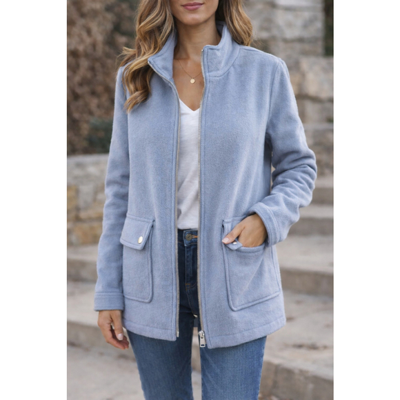 JOIE Jackets & Blazers - Joie Women's Light Blue Woold Blend Full Zip Flap Pocket Hip Length Coat Large